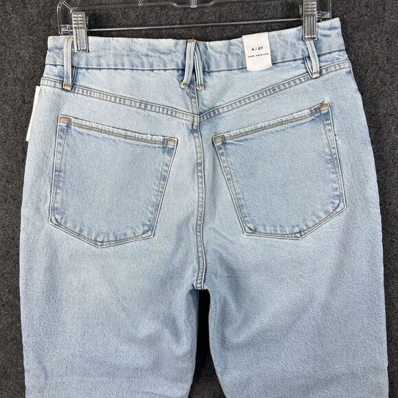 Good American The Weekender Jeans Women 4/27 Blue Straight Leg Raw Hem Indigo248 - Picture 4 of 14